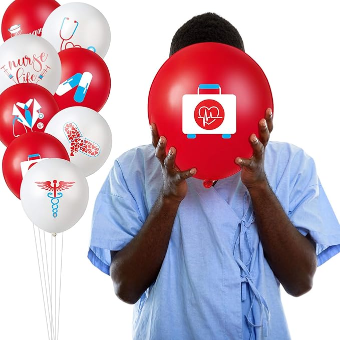 Skylety 48 Pieces Nurse Balloons 12 Inch Congrats Nursing Latex Balloons Bulk Party Decoration Supplies Nursing School Graduation Decoration for Happy Nurse Week Cna(Red and White)