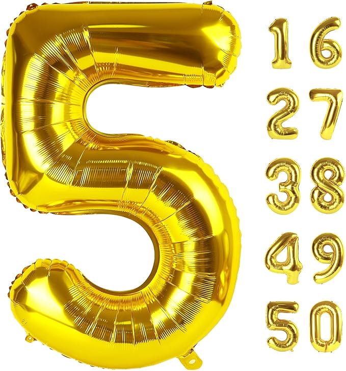40 Inch Gold Balloon Number 5 Balloon Jumbo Mylar Foil Helium Balloon for 15 25 35 50 Big Giant Jumbo Huge Foil Mylar Balloons 55th 65th Birthday Balloons Men Women Party Decorations