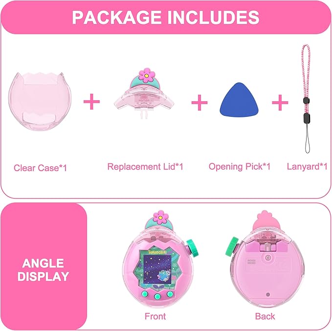 for Tamagotchi Paradise Clear Case and Replacement Lid Set, Ideal for DIY Fans, Collectors and Display, for Paradise Tamagotchi Accessories, with Lanyard (No Device/Film)