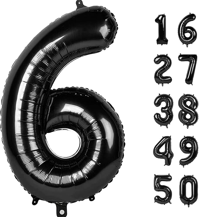 40 Inch Large Black Number 6 Balloons Foil Balloons 16th 26th 36th 60th 66th Giant Number Balloons for Men Women Birthday Party Anniversary Celebration Decorations
