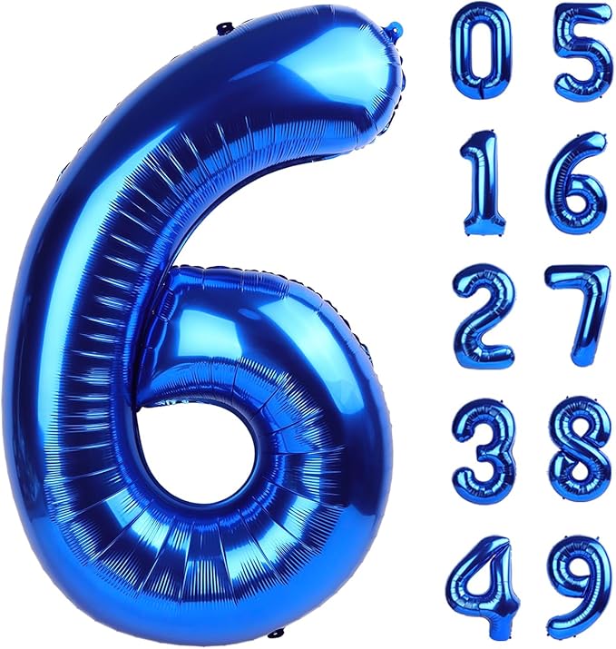 Navy Blue Jumbo Number 6 Balloon 40 Inch, Boy Girl 6th Birthday Supplies, Foil Helium 6 16 26 46 66 Birthday Giant Balloon, Mylar Blue Number Balloons Anniversary Decorations