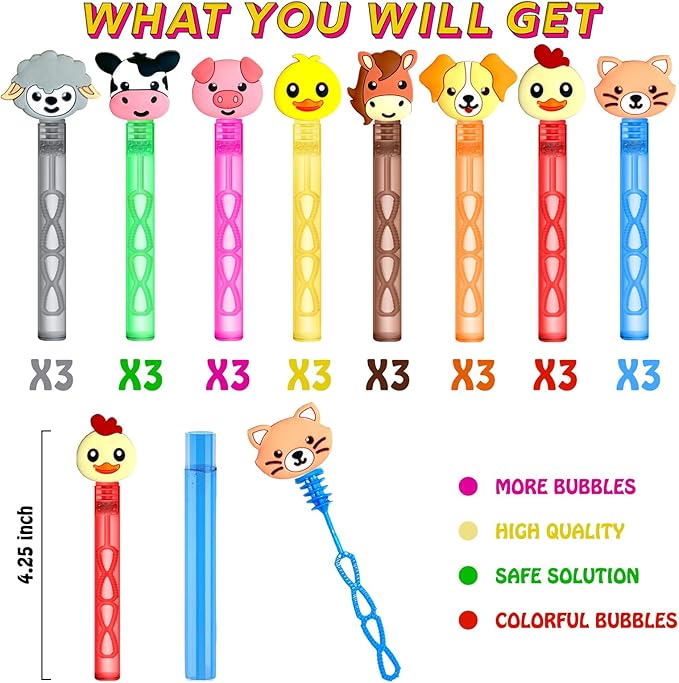 Farm Party Favors,24Pcs Farm Animal Bubble Wands for Kids Birthday Party Supplies,Baby Shower Prizes Pinata Goodie Bag Stuffers Gift