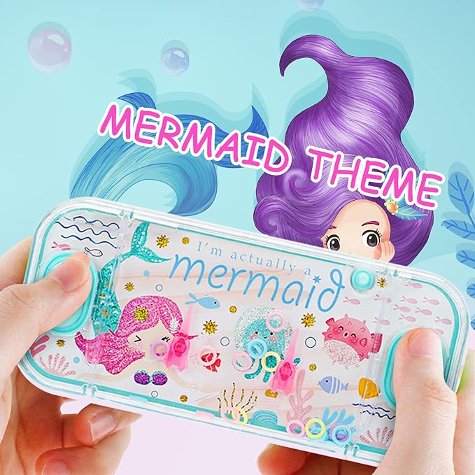 SevenQ Handheld Water Games, 4 Packs Mermaid Theme Water Toss Ring Game Aqua Toy Water Ring Game for Kids Handheld Stocking Stuffers