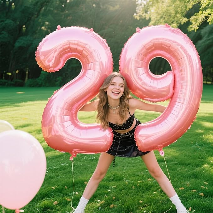 40 Inch Pearlescent Pink Number 29 Balloon Number 29 Balloon 40 Inch, 29th Birthday Party Decorations for Boy or Girl Huge Mylar Anniversary Party Supplies