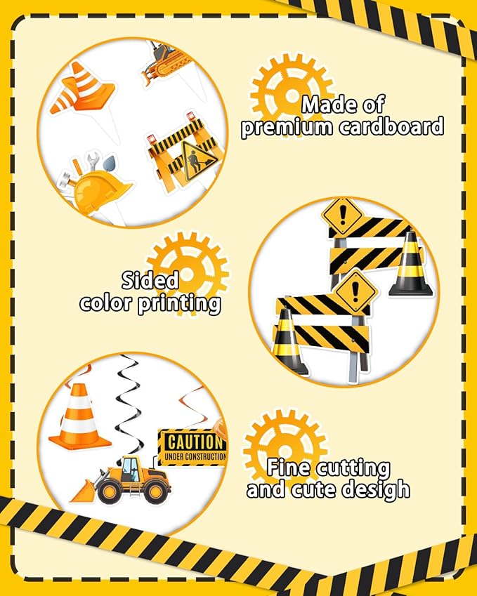 Construction Birthday Party Decorations, Dump Truck Excavator Birthday Party Decorations Construction Themed Balloons, Banner, Backdrop, Tablecloth, Cake Toppers for Boys Kids Party Supplies