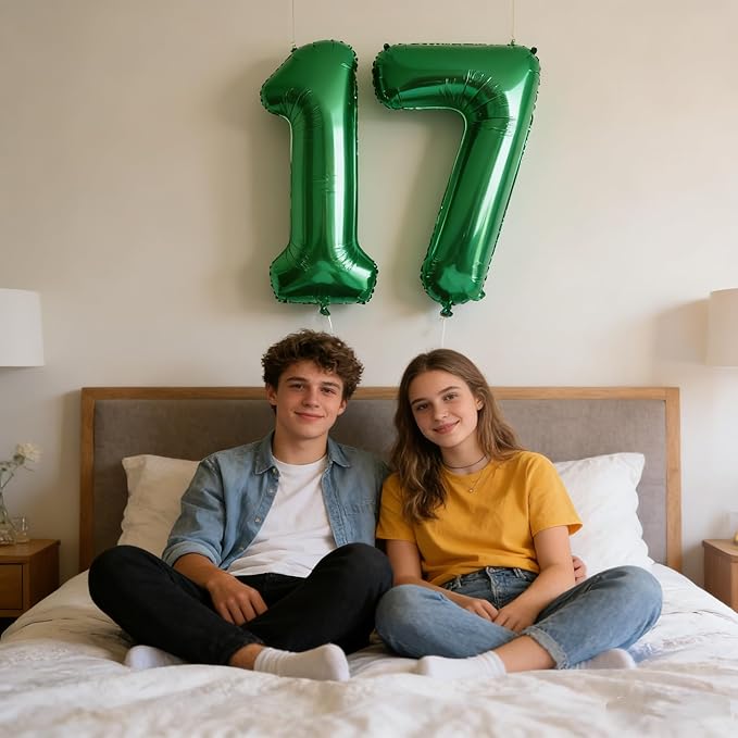 17 Numbers Balloons 40 Inch, Dark Green 17th Birthday Decoration for 1 7 17 71 Men & Women, Foil Big Number Balloon for Wedding Store Anniversary Promotion Party Decorations
