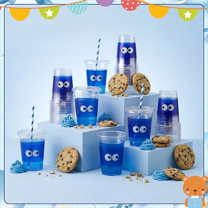 50 Pcs Blue Monster Themed Party Supplies Cartoon Blue Monster Plastic Cups Bulk Cartoon Baby Shower Decorations Disposable Party Favor Cups for Birthday Decorations Gender Reveal Supplies