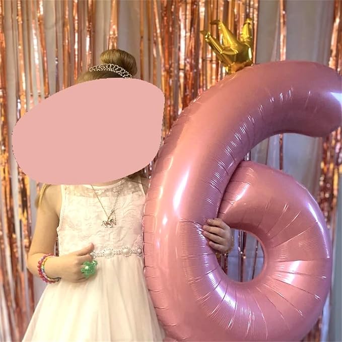 Large Number 6 Balloons, Light Pink 40 Inch Foil Number Balloon for Women, Crown Pearl Pink Self Inflating 0-9 Set Balloons for Girls 6th Birthday Party Decor Anniversary Party Decorations Supplies