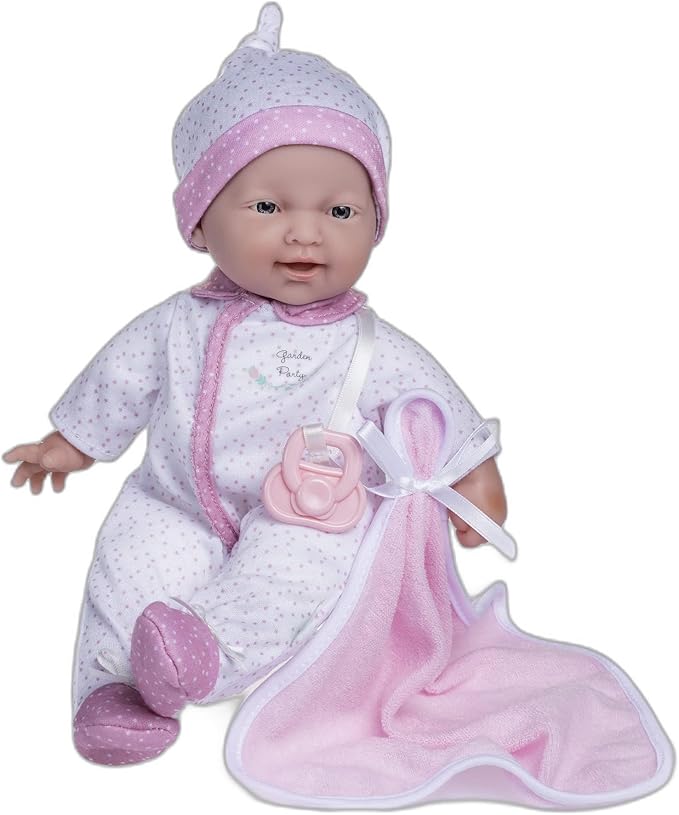 La Baby Caucasian 11-inch Small Soft Body Baby Doll | JC Toys - La Baby | Washable |Removable White and Pink Outfit w/Hat, Pacifier & Blanket | for Children 12 Months +