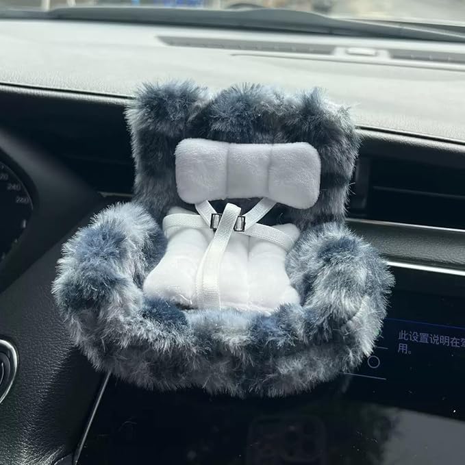 Doll Car Seat for 3–8 inch Figures, Fits Character Plushes, Blind Box Dolls & Vinyl Collectibles, Includes Air Vent Clip & Desktop Stand, Cute Car Ornament for Collectors