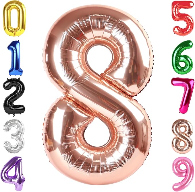 40 Inch Rose Gold Number 8 Balloon, Giant 8 Number Balloons for 8th Birthday Decorations, Party Supplies for Baby Boy Girl, Rose Gold Party Decor