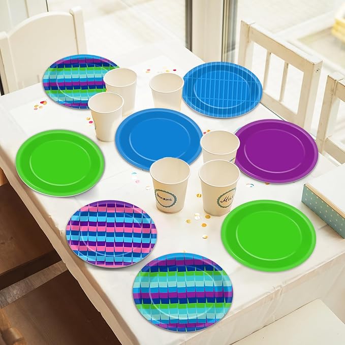 48PCS Video Game Birthday Party Supplies Video Gaming Paper Plates 7" Dinnerware Dessert Plates Llama Game On Party Decorations Gamer Level Up Table Decor for Teenager Kids Boys Birthday Favor