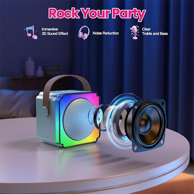 Mini Karaoke Machine, Portable Karaoke Machine with 2 Wireless Microphones, Gifts for Kids, Adults, Girls Boys Birthday Easter Toys, Age 3-12+ Year Olds, Bluetooth Speaker, 1 Bag, for Party (Blue)