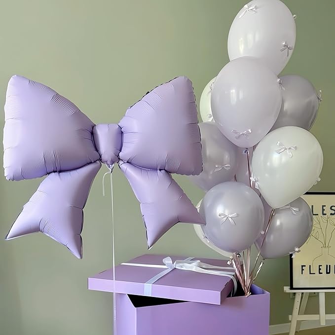 4 Pcs Giant Purple Bow Balloons 38 Inch/Lavender coquette Birthday Supplies/Tayl Singer Idol Demon Hunters Concert Balloon/Purple Bachelorette Bridal Engagement Wedding Anniversary Decor for Women