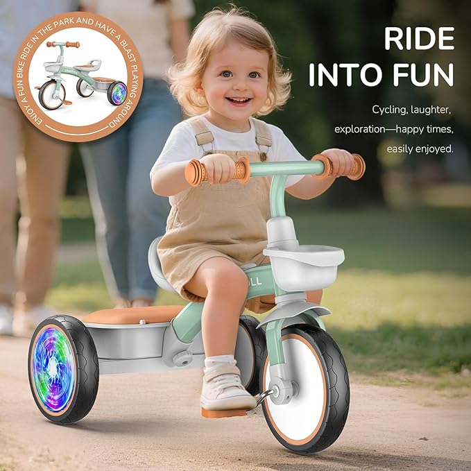 Umatoll Toddler Tricycle for 18 Month to 4 Year Old Boys Girls,Toddler Bike Toys with Adjustable Seat&Light-Up Wheels,Birthday Gift for Age 2-3 (Green)