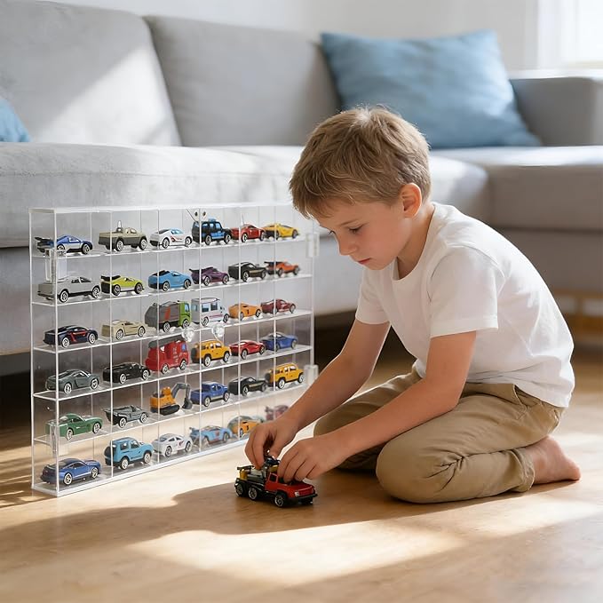 Display Case for Hot Wheels Diecast Cars - Acrylic Showcase & Storage Organizer - No Assembly Required for Matchbox, Collectible Cars & Model Vehicles (1, 11“ x 20”)