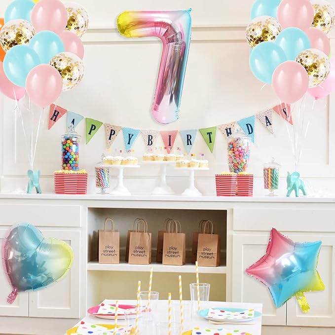 7th Birthday Decorations for Girls Gradient color Age 7 Birthday Balloons with Happy Birthday Banner for Baby showers Seventh Birthday Party Supplies for Girls Boys (7th-Birthday)