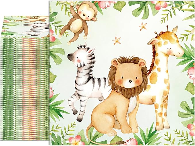 40Pcs Jungle Safari Animal Napkins Woodland Baby Shower Napkins Disposable Animal Napkin for Picnic Dinner Woodland Baby Shower Decorations Party Supplies