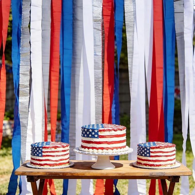 NICROLANDEE Patriotic Decorations - 8 Rolls Red White Blue Crepe Paper Streamers Tassels Streamer Paper for 4th of July Decorations Independence Day Memorial Day American Theme Party Decorations