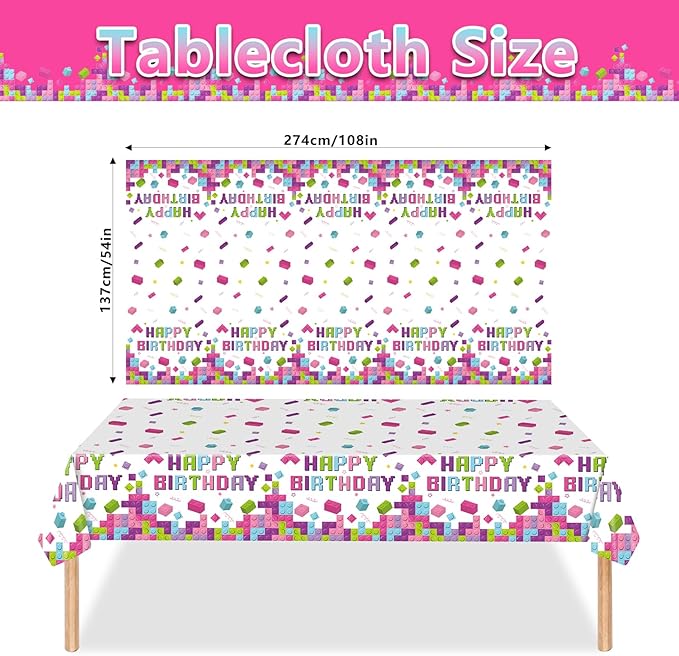 98PCS Building Blocks Birthday Party Supplies Building Blocks Party Decoration Boys Girls Colorful Building Blocks Theme Paper Plates and Napkins Tableware Set Tablecloth Banner Serve 16