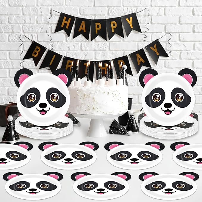 48Pcs Panda Birthday Party Supplies Panda Paper Plates Disposable Pandas Dessert Dinnerware Pandas Themed Party Favors Decorations Tableware Decor for Kids Cartoon Baby Shower Decoration