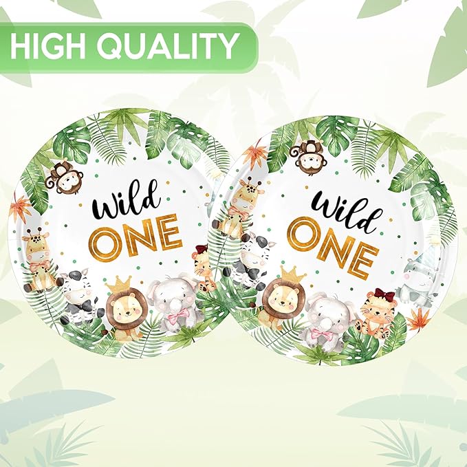 20Pcs Wild One Plates Safari Jungle Baby Shower Theme Paperplates Wild One Birthday Decorations Plate Set Disposable Dessert Plates, for Baby Shower, Boys First 1st Birthday Party Decor Supplies