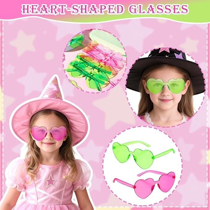 Vanblue 72Pcs Pink and Green Witch Party Favors Birthday Decorations,Star Wands,Glasses Goodie Bag Stuffers Pinata,Classroom Rewards for Kids Student Birthday Gift School Party Supplies