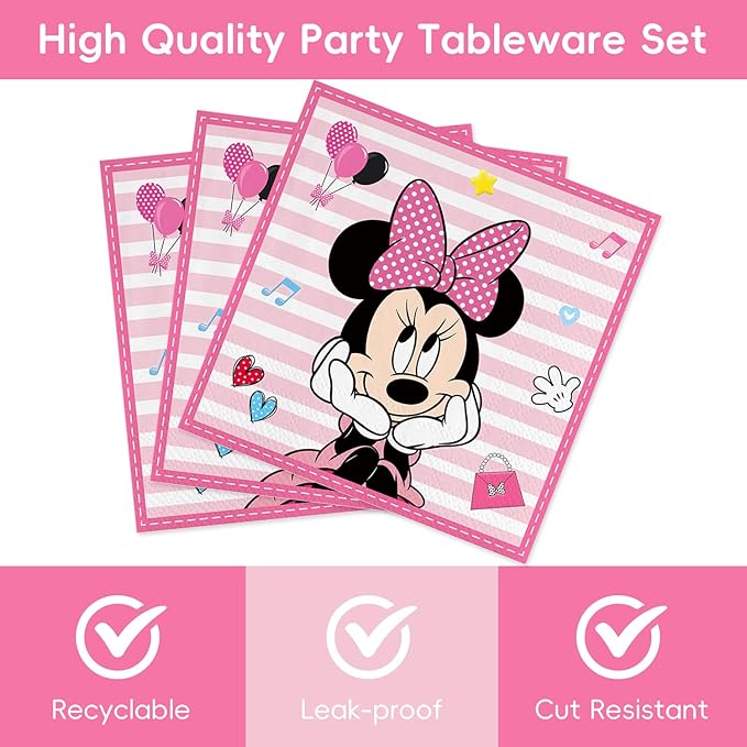 40Pack Minnies Birthday Party Supplies include 20 plates, 20 napkins for Minnies party Decoration
