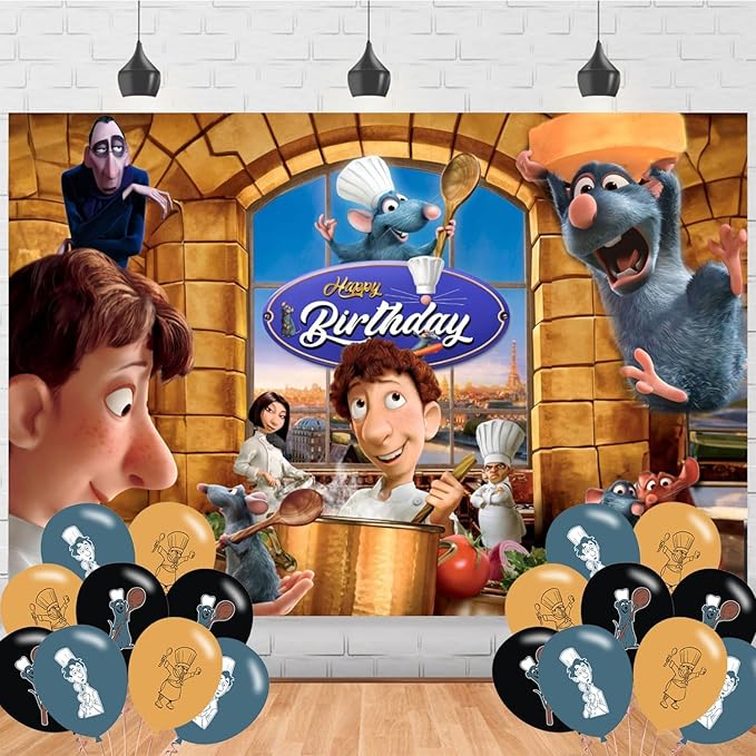 Ratat_ouille Birthday Backdrop,Ratatouille Poster for Cooking Theme Party Decorations Birthday Supplies Background Studio Shoot Photo Props