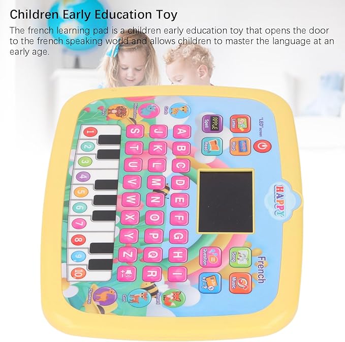 French Learning Tablet,LED Screen French Learning Machine Children Early Education Toy Interactive Pad Reading Machine for Kids (Yellow)