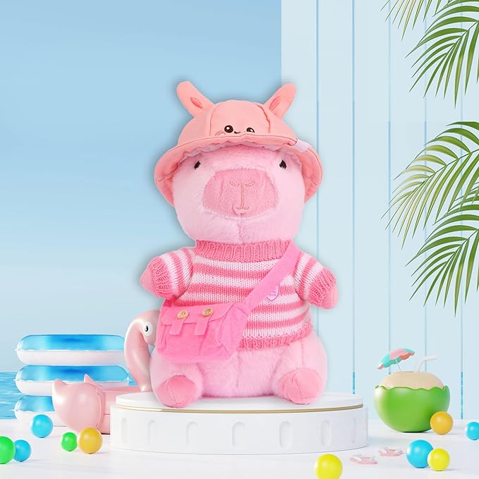 Cute Capybara Plush Toy with 10 pcs Clothes & Accessories, Dress Up Capybara Stuffed Animal Plush Toys, 10.2 in Capybara Plushies for Girl Boy Birthday