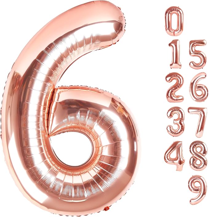Number 6 Balloon 40 Inch, 6 7 Six Seven Birthday Decorations, 6th Birthday Balloon for Men Women, Rose Gold 16 60 61 65 Numbers Balloons Graduations Anniversary Supplies