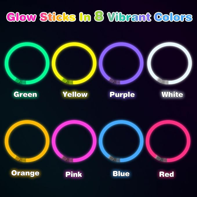 800 Pcs 8 inch Ultra Bright Glow Sticks Bulk Party Favors Pack,Christmas,Easter, Football, Birthday Decorations,Light Up Necklaces and Bracelets with 800 Connectors