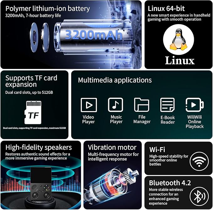 Classic up Retro Handheld Game Consoles with Linux 64GB Card 4353 Games 3.5-inch IPS 3200mAh Battery Support 30+ Simulators WiFi Bluetooth HD Output Gift for Teen or Partner -Black