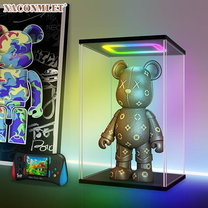 Boxing Glove Display Case,LED-Lit Clear Acrylic Showcase with Black Base & Holder for Single Glove, Full Size UV Protection Souvenirs & Collectibles Box, Ideal Gift for Boxing Fans