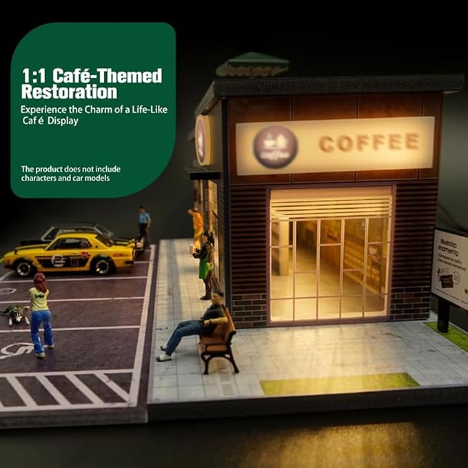 1/64 Model Car Display Shop Case for Adults, Premium in-House-Design Scale Diecast Parking Garage for Toy Cars, Toys Car Garage, Scenic Diorama Display Car Park with ith LED Lamps, Gifts for Men