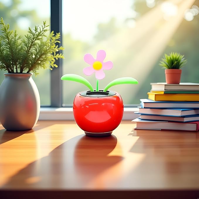 Orange Solar Powered Dancing Flower | Desk, Window, Or Car Decoration Gift Toy | No Batteries Required | Fun Swinging Solar Flower, Learning and Education, Solar Power Kits