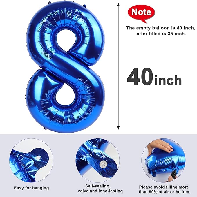 40 Inch Number 8 Balloon, Navy Blue 8 18 28 80 Birthday Balloons for Men Boys, 8th Birthday Decorations Party Supplies, Wedding