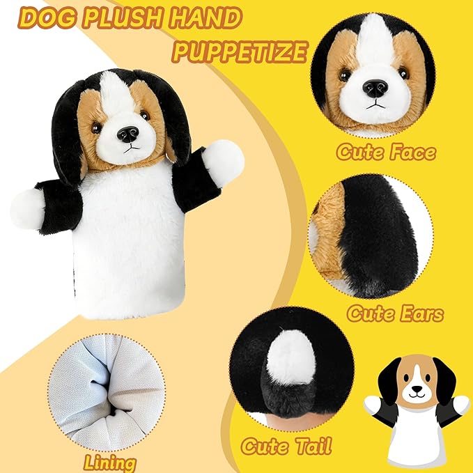 Hand Puppet for Kids Toddlers Plush Dog Won’t Shed Animal Toy for Role Play Storytelling Preschool Classroom Educational Birthday Beagle