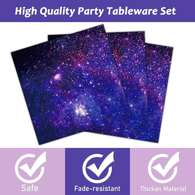 gisgfim 96 Pcs Space Galaxy Plates and Napkins Party Supplies Outer Space Theme Tableware Set Starry Night Solar System Party Decorations Favors for Girls Boys Birthday Baby Shower Serves 24
