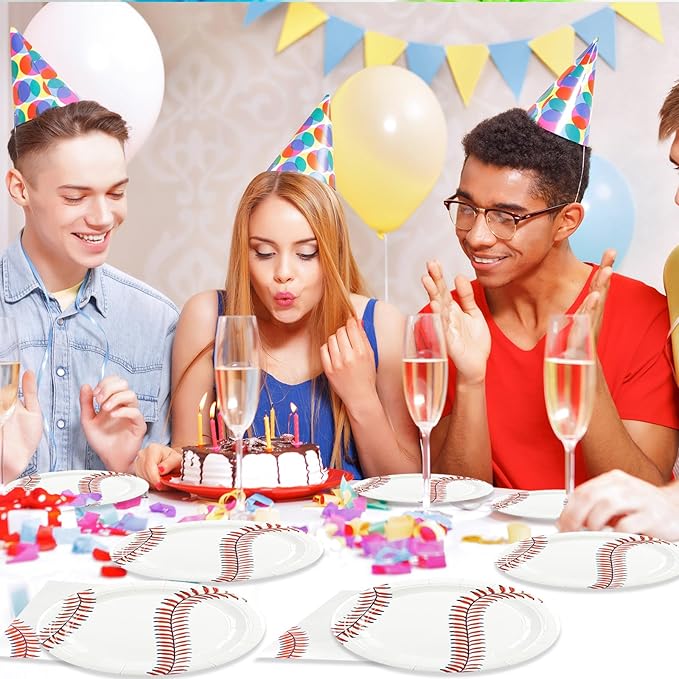 50pcs Baseball Plates and Napkins Party Supplies, Baseball Themed Birthday Party Decorations 7Inch Baseballs Dessert Plates Disposable Paper Dinnerware Tableware Set Baseballs Party Favors