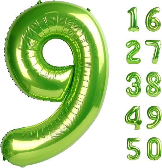 40 Inch Light Green Balloon Number 9,Jumbo Mylar Foil Helium Balloon for 9 19th 29th 39th 90th 99th Digital Balloons for Birthday Party,Wedding Anniversary Party Decorations