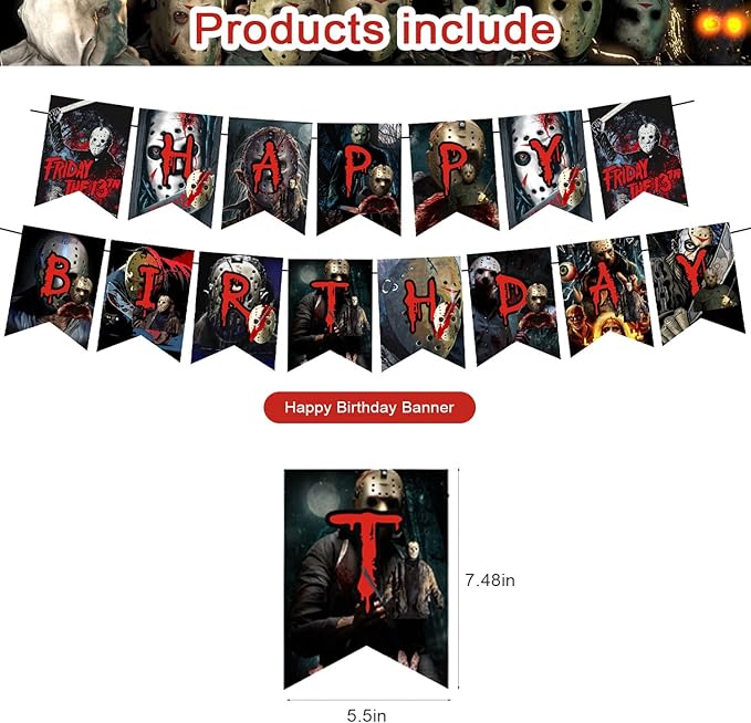 Party Decorations,Birthday Party Supplies for Horror Movie Party Supplies Includes Banner - Cake Topper - 12 Cupcake Toppers - 18 Balloons