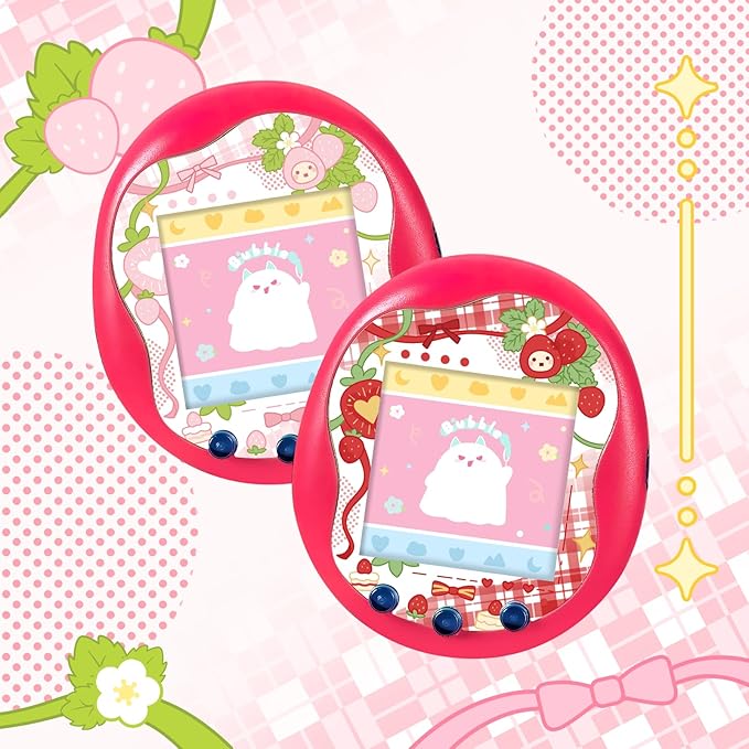 Holographic Laser Faceplate Sticker for Tamagotchi Uni, Self-Adhesive DIY Face Plate Decal, Shimmering Protective Skin for Virtual Pet - (for uni-Strawberry Pink)