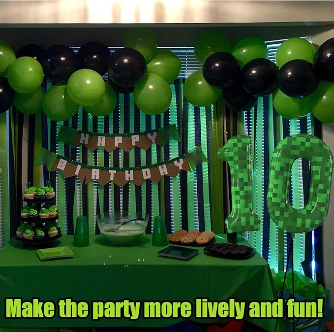 40 Inch Green Pixel Miner Theme Number Balloons Large Birthday Party Number Balloons Mining Gaming for Kids Birthday Party Decoration Supplies (Number 0)