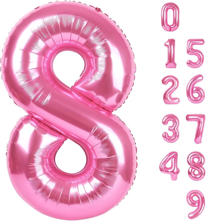 40 Inch Number 8 Balloon, Pink 8 18 28 80 Birthday Balloons for Men Boys, 8th Birthday Decorations Party Supplies, Wedding, Graduations