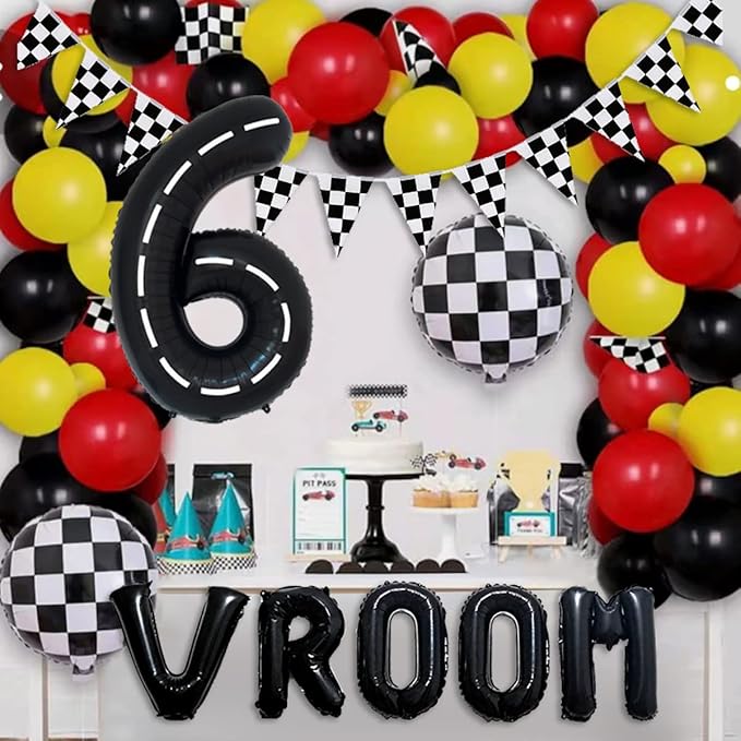 134pcs Race Car Balloon Birthday Party Supplies Decorations for Boys - Racing car Theme Party Supplies Happy Birthday Racecar Number Balloons Garland Kit Birthday Party (Arch, 6)