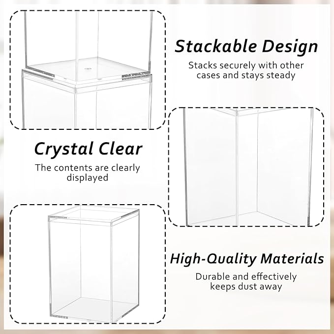 3 Pack Clear Plastic Stackable Display Case with Lid Display Case Compatible with Labubu POP MART Acrylic Clear Display Box Shelf Figure Display Case for Plush Collectibles Action Figures