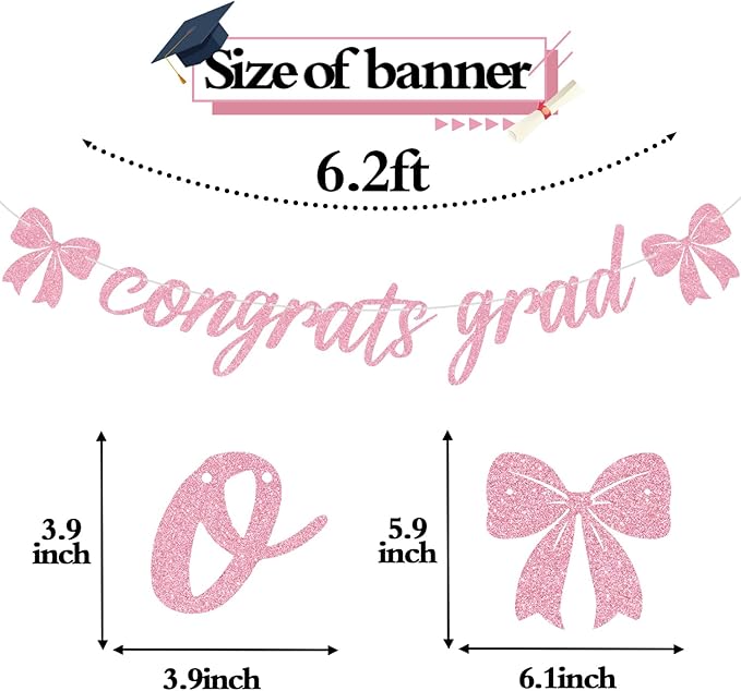 Pink Glitter Congrats Grad Banner, Congrats 2026/Class of 2026/So Proud of You, 2026 Graduation Party Decorations Supplies