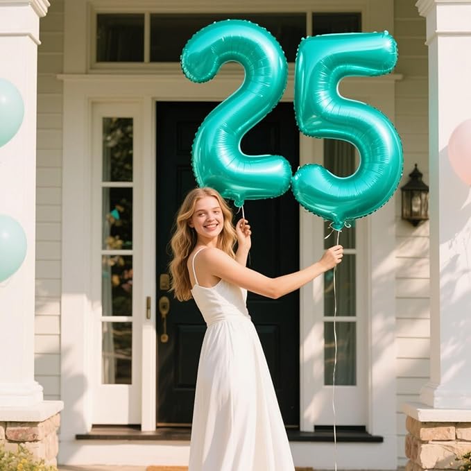 40 Inch Teal Blue Balloon Number 5 Balloon Jumbo Mylar Foil Helium Balloon for 15 25 35 50 Big Giant Jumbo Huge Foil Mylar Balloons 55th 65th Birthday Balloons Men Women Party Decorations